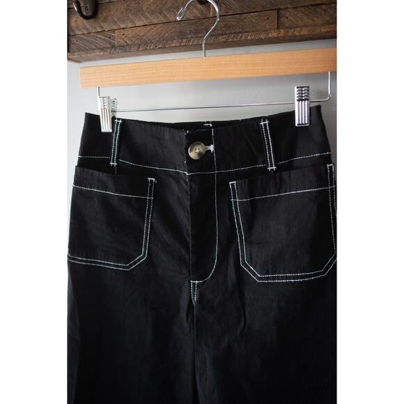 Anthropologie The Colette Contrast-Stitch Cropped Wide-Leg Pants by Maeve 27 NEW - Picture 3 of 5